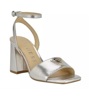 Guess Silver Ankle Strap Block Heels